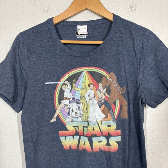 Star Wars Retro Scoop Tee Cap Sleeve Blue Pride Heather Casual Shirt - M - Picture 2 of 4